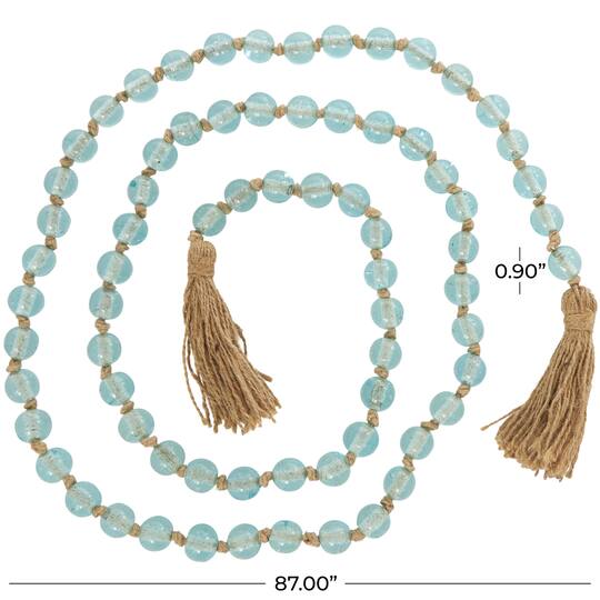 Ivory and Iris 87" Handmade Round Glass Beaded Garland with Jute Tassel